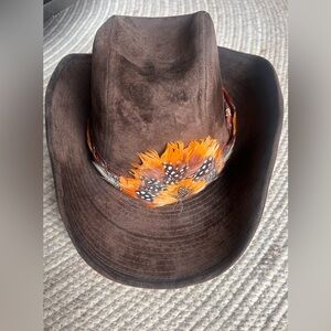 Vintage Brown Cowboy Hat Western Style Cotton Blend